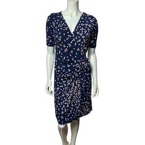Motherhood Maternity Navy Leaf Print Wrap Dress Knee Length Belted Size Small